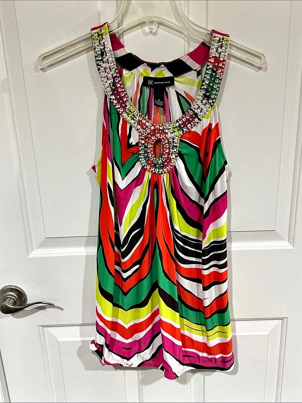 INC International Concepts Multicolor Embellished tank top  Size M BL5